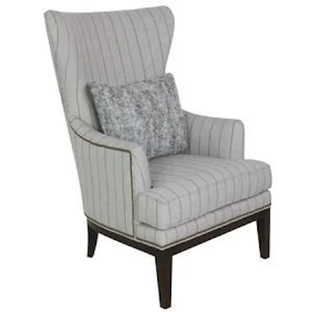 Transitional Wing Chair with English Arms and Exposed Wood Legs